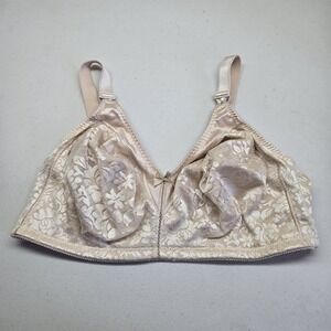 Bali Women Bra 42D Beige Floral T Shirt Wireless Lace Bow Strap